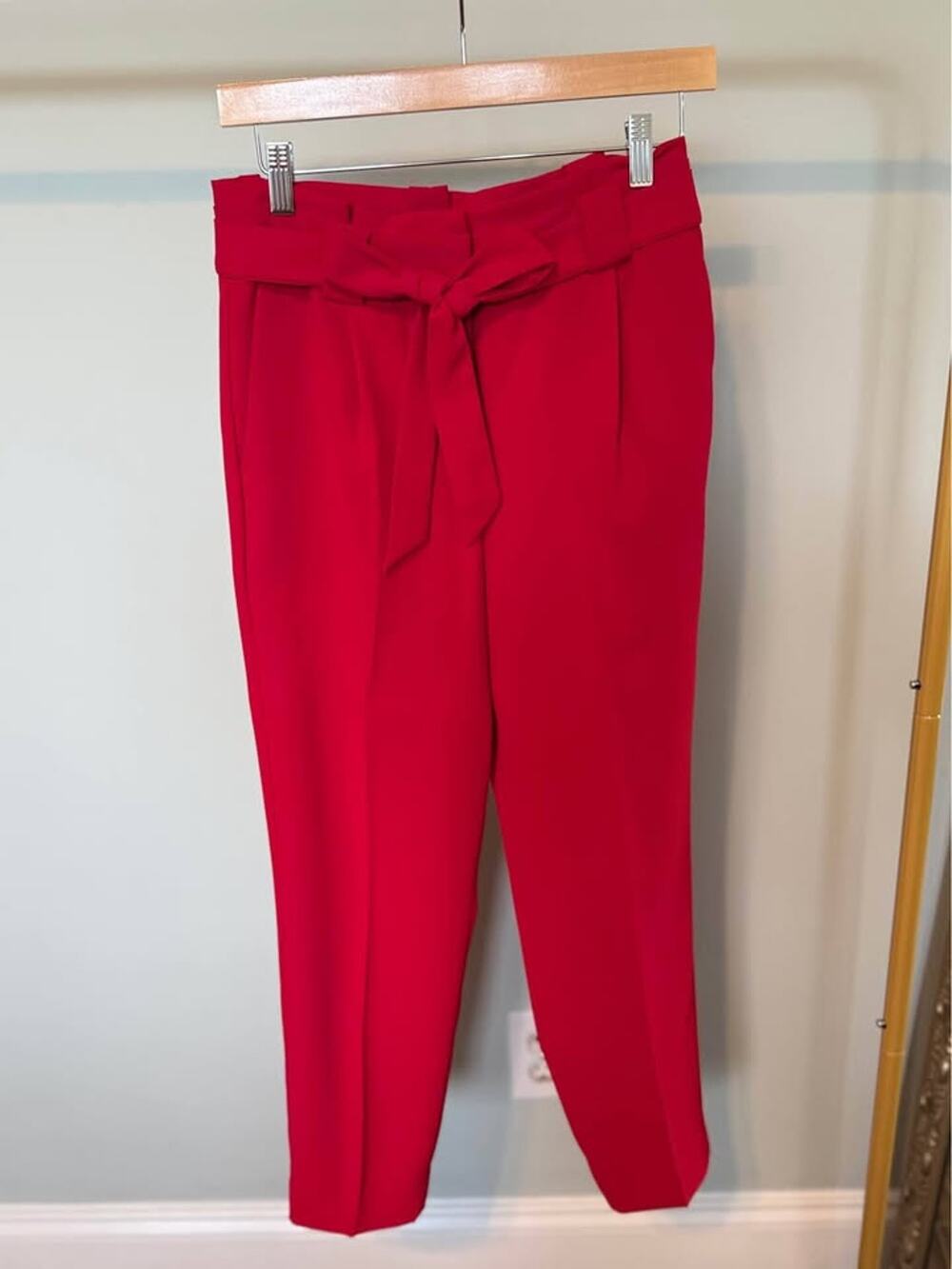 Express Red High Rise Ankle Tie Waist Pants